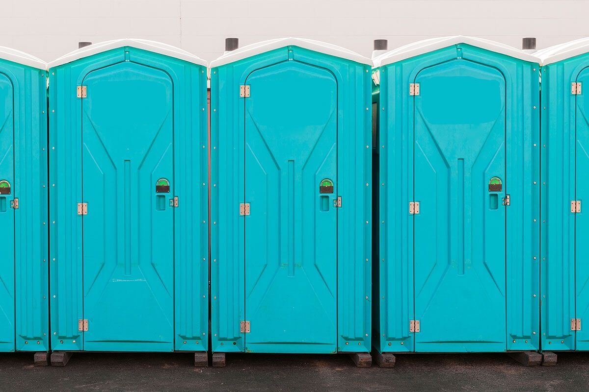 Industrial portable restroom units at a plant in Pittsburgh, Pennsylvania