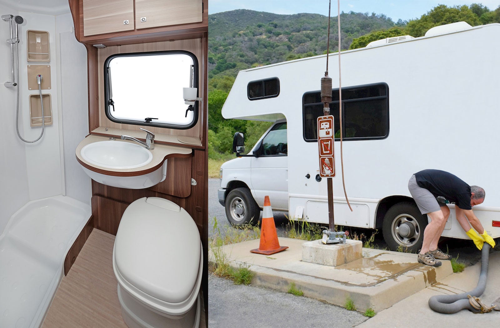 Portable RV/camper toilet and holding tank setup in Pittsburgh, Pennsylvania
