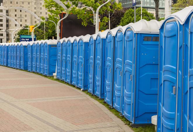 Seasonal porta potty units set up at a Pittsburgh, Pennsylvania venue